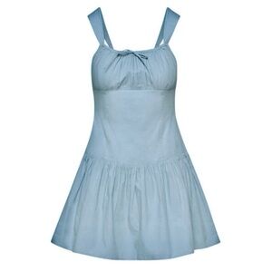 NEW Aritzia Sunday Best 100% Cotton Strudel Poplin Dew Blue Mini Dress, Size M